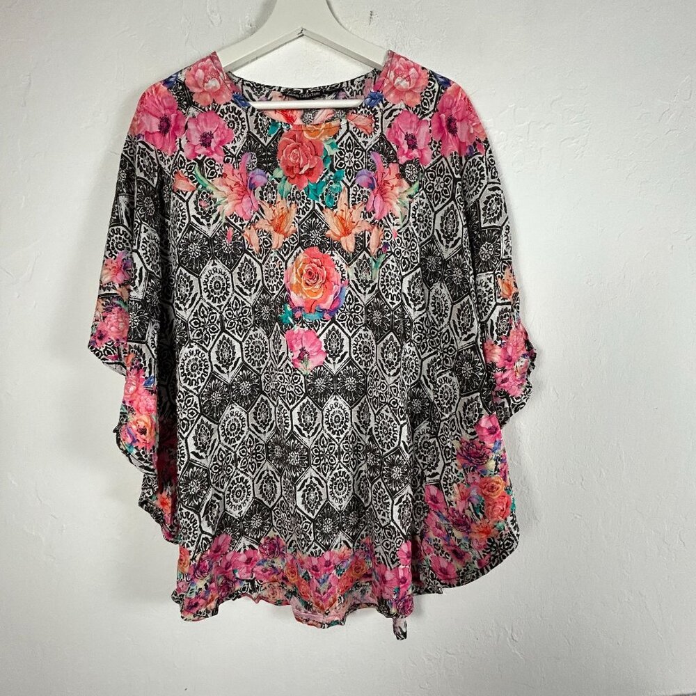 Tolani Collection Womens Narissa Black Floral Top Blouse Petite Small Flowy New